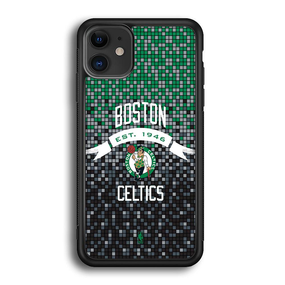 NBA Boston Celtics Colour Pixel iPhone 12 Case-Rubber White (2D Case)-Oxvistore
