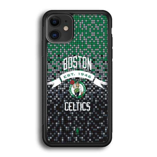 NBA Boston Celtics Colour Pixel iPhone 12 Case-Rubber White (2D Case)-Oxvistore