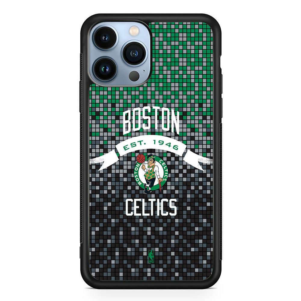 NBA Boston Celtics Colour Pixel iPhone 15 Pro Max Case-Rubber White (2D Case)-Oxvistore