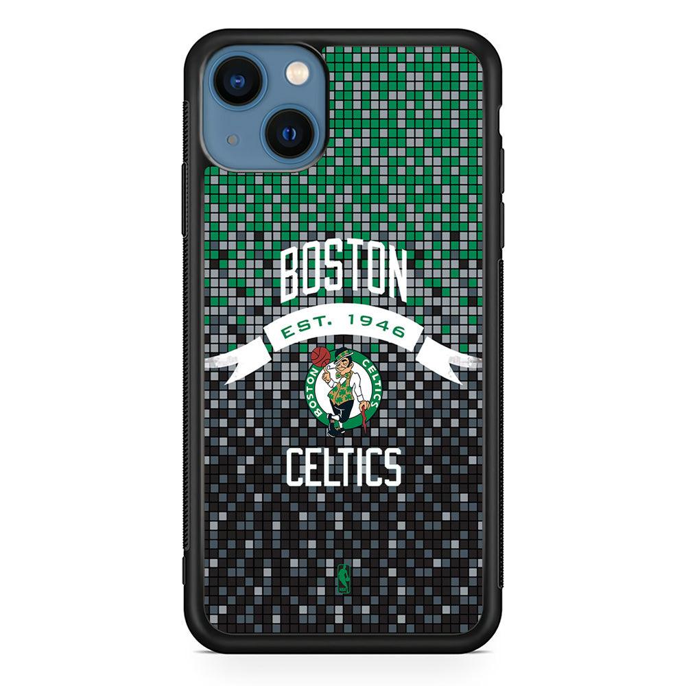 NBA Boston Celtics Colour Pixel iPhone 14 Case-Rubber White (2D Case)-Oxvistore
