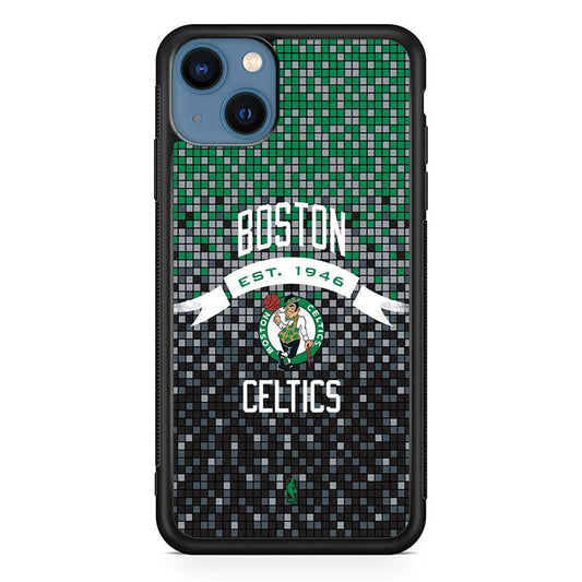 NBA Boston Celtics Colour Pixel iPhone 14 Case-Rubber White (2D Case)-Oxvistore