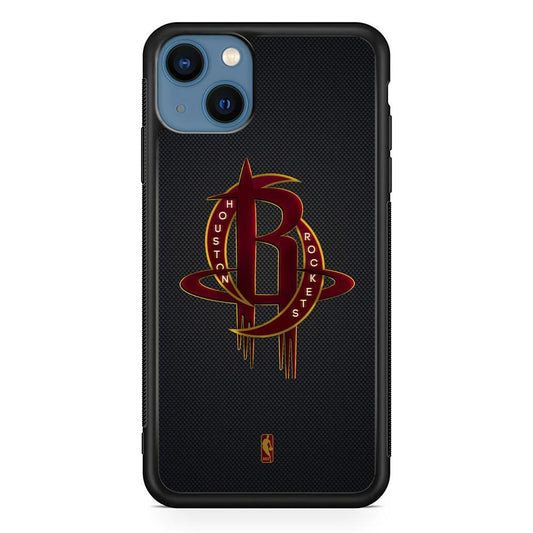 NBA Houston Rockets Gold Coil iPhone 15 Case-Rubber White (2D Case)-Oxvistore