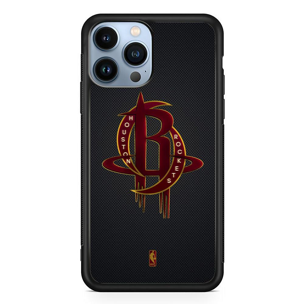 NBA Houston Rockets Gold Coil iPhone 14 Pro Case-Rubber White (2D Case)-Oxvistore