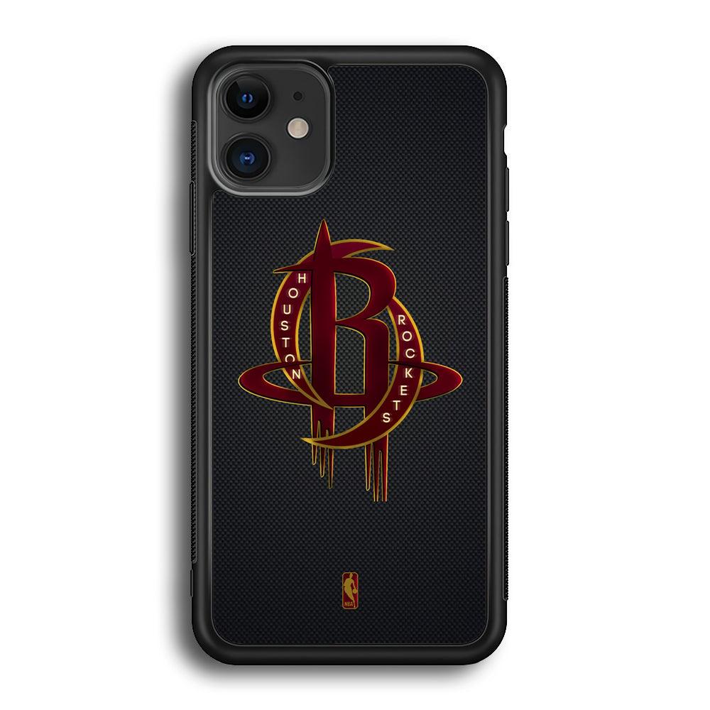 NBA Houston Rockets Gold Coil iPhone 11 Case-Rubber White (2D Case)-Oxvistore