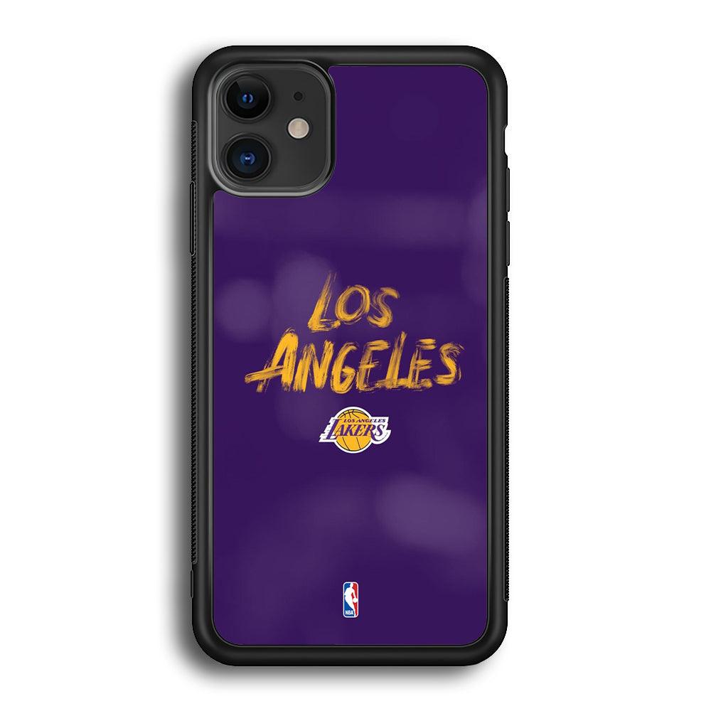 NBA Los Angeles Lakers Brush Strokes iPhone 12 Case-Rubber White (2D Case)-Oxvistore