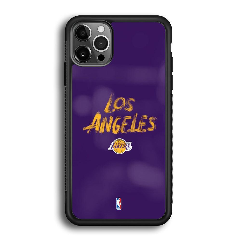 NBA Los Angeles Lakers Brush Strokes iPhone 12 Pro Max Case-Rubber White (2D Case)-Oxvistore