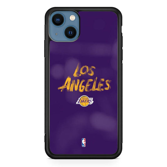 NBA Los Angeles Lakers Brush Strokes iPhone 15 Plus Case-Rubber White (2D Case)-Oxvistore