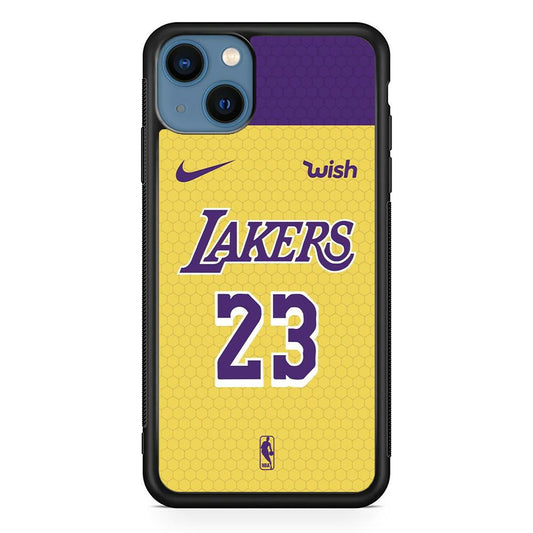 NBA Los Angeles Lakers Lebron Hexa Jersey iPhone 15 Case-Rubber Black (2D Case)-Oxvistore