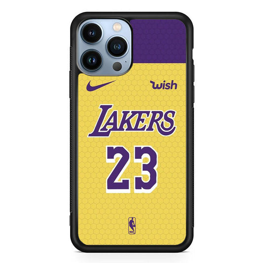 NBA Los Angeles Lakers Lebron Hexa Jersey iPhone 14 Pro Case-Rubber Black (2D Case)-Oxvistore