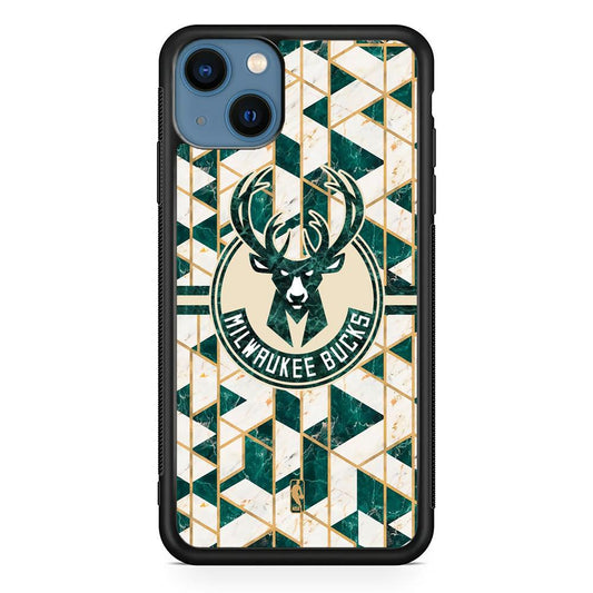 NBA Milwaukee Bucks Shapes of Marble iPhone 15 Case-Rubber Black (2D Case)-Oxvistore