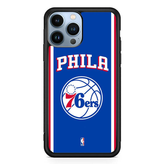 NBA Philadelphia 76ers Bold Line iPhone 14 Pro Max Case-Rubber White (2D Case)-Oxvistore