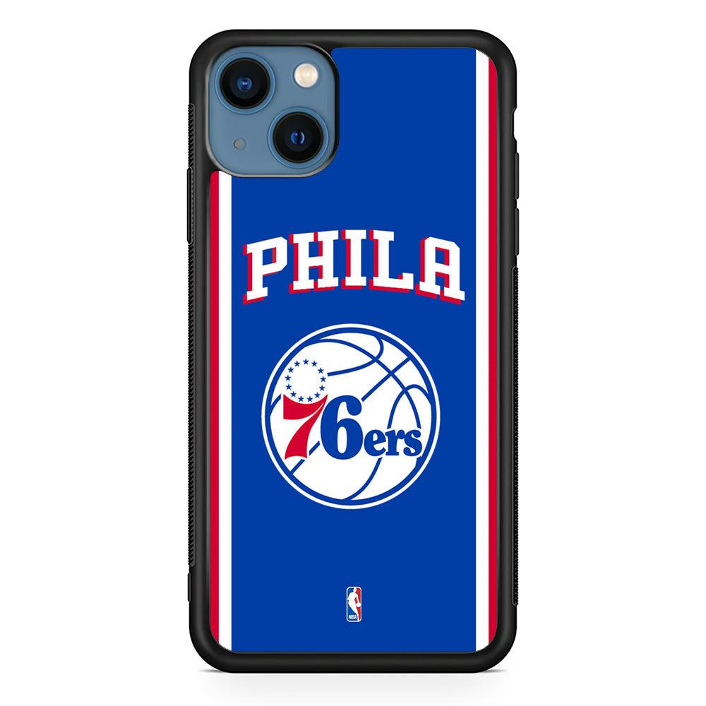 NBA Philadelphia 76ers Bold Line iPhone 15 Case-Rubber White (2D Case)-Oxvistore