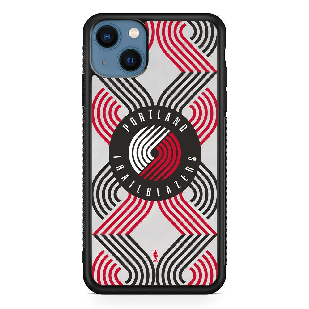 NBA Portland Trail Blazers Patern Logo iPhone 13 Case-Rubber Black (2D Case)-Oxvistore