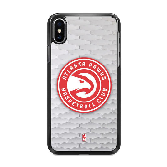 NBA Atlanta Hawks White Texture iPhone XS Case-Rubber White (2D Case)-Oxvistore