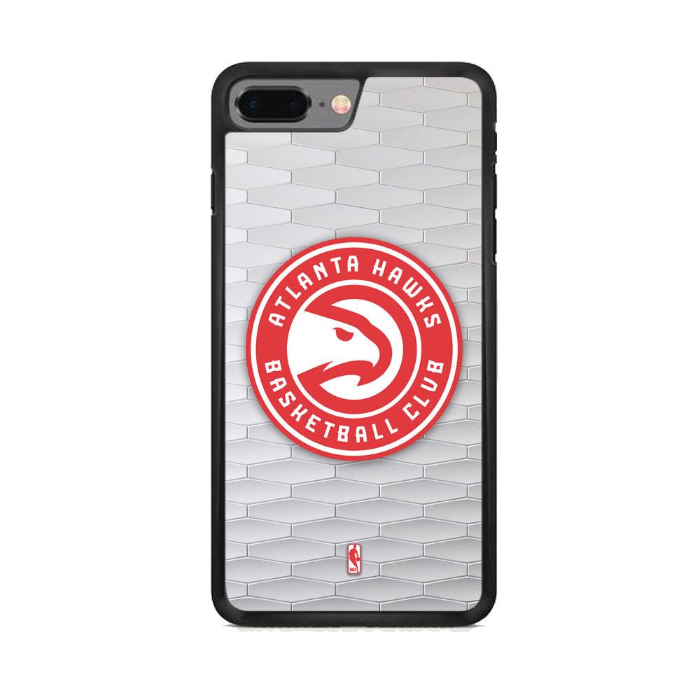 NBA Atlanta Hawks White Texture iPhone 8 Plus Case-Rubber Black (2D Case)-Oxvistore