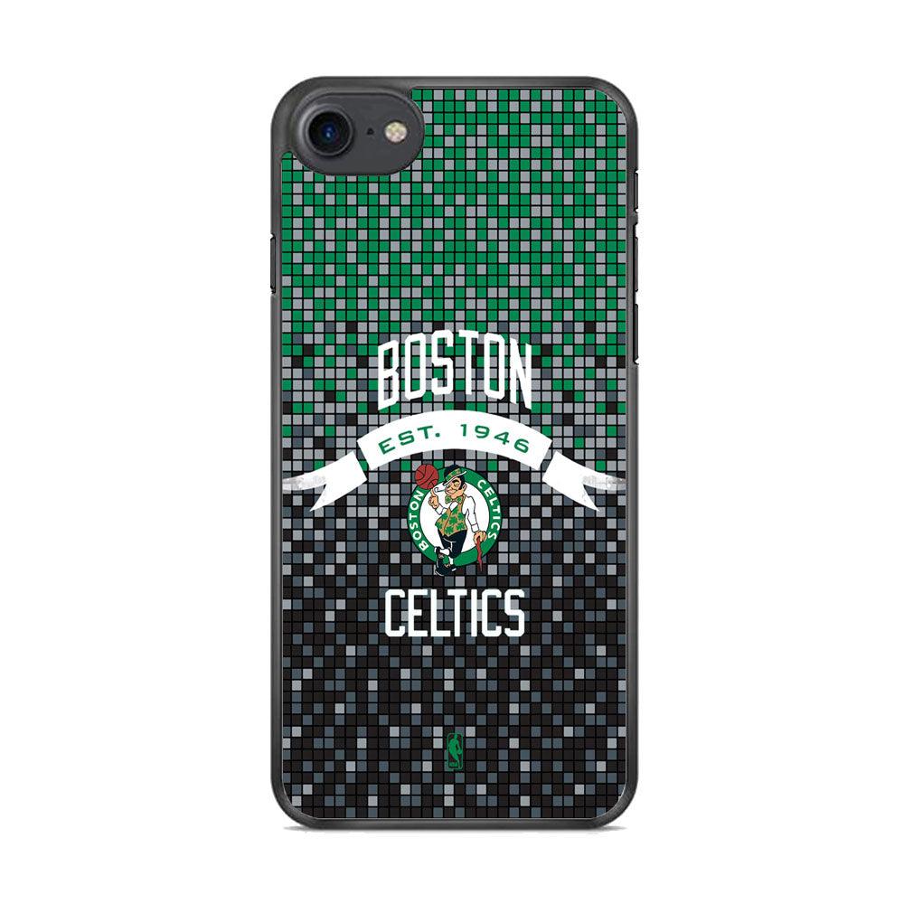 NBA Boston Celtics Colour Pixel iPhone 8 Case-Rubber Black (2D Case)-Oxvistore
