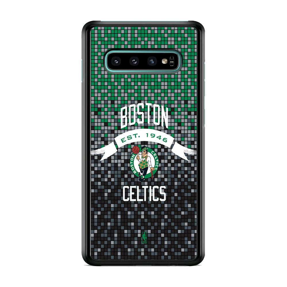 NBA Boston Celtics Colour Pixel Samsung Galaxy S10 Case-Rubber Black (2D Case)-Oxvistore