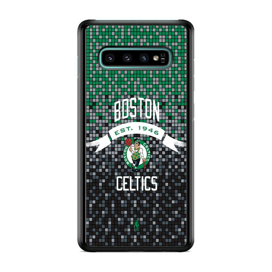 NBA Boston Celtics Colour Pixel Samsung Galaxy S10 Case-Rubber Black (2D Case)-Oxvistore
