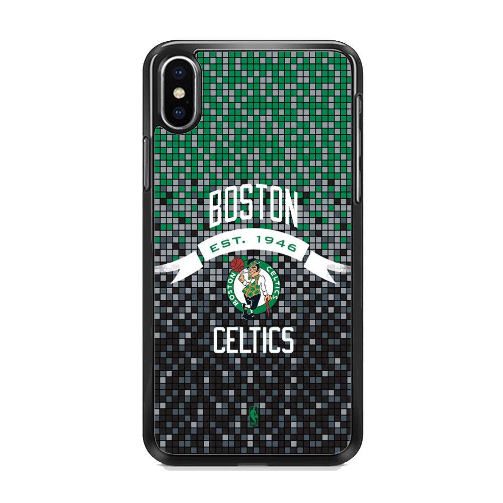 NBA Boston Celtics Colour Pixel iPhone XS Case-Rubber White (2D Case)-Oxvistore