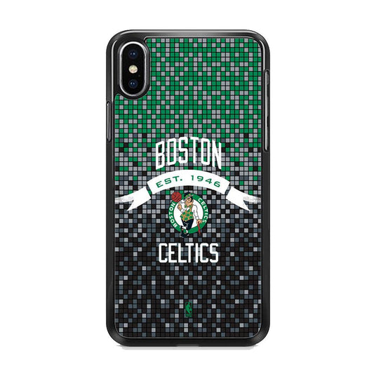 NBA Boston Celtics Colour Pixel iPhone XS Case-Rubber White (2D Case)-Oxvistore