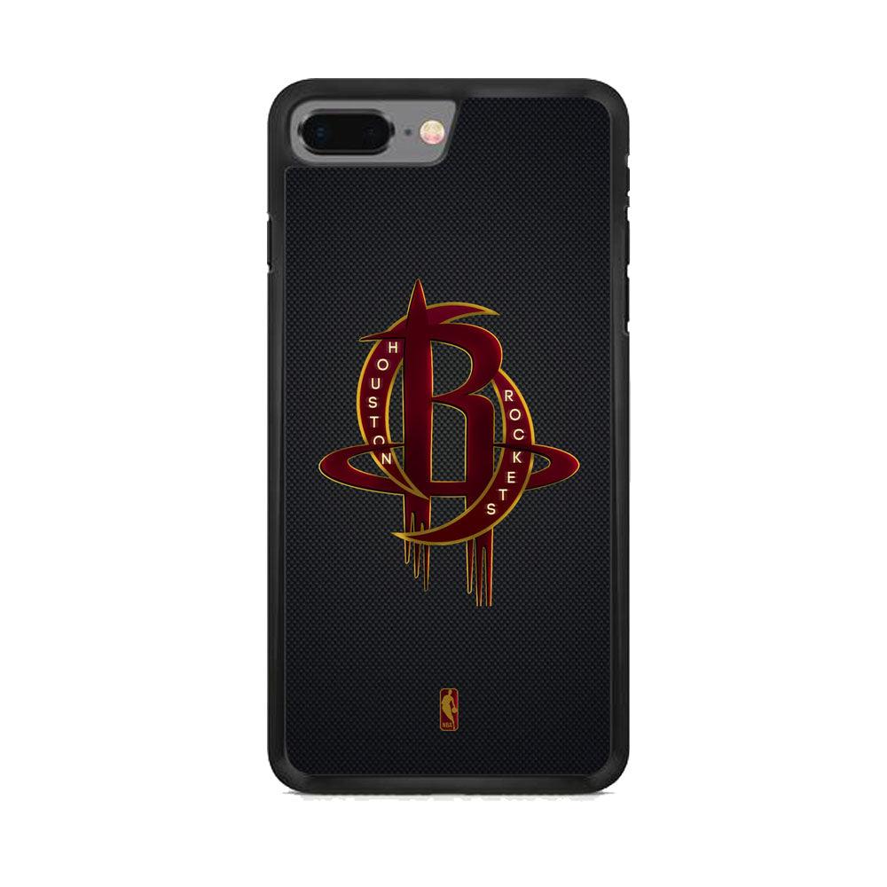 NBA Houston Rockets Gold Coil iPhone 8 Plus Case-Rubber Black (2D Case)-Oxvistore