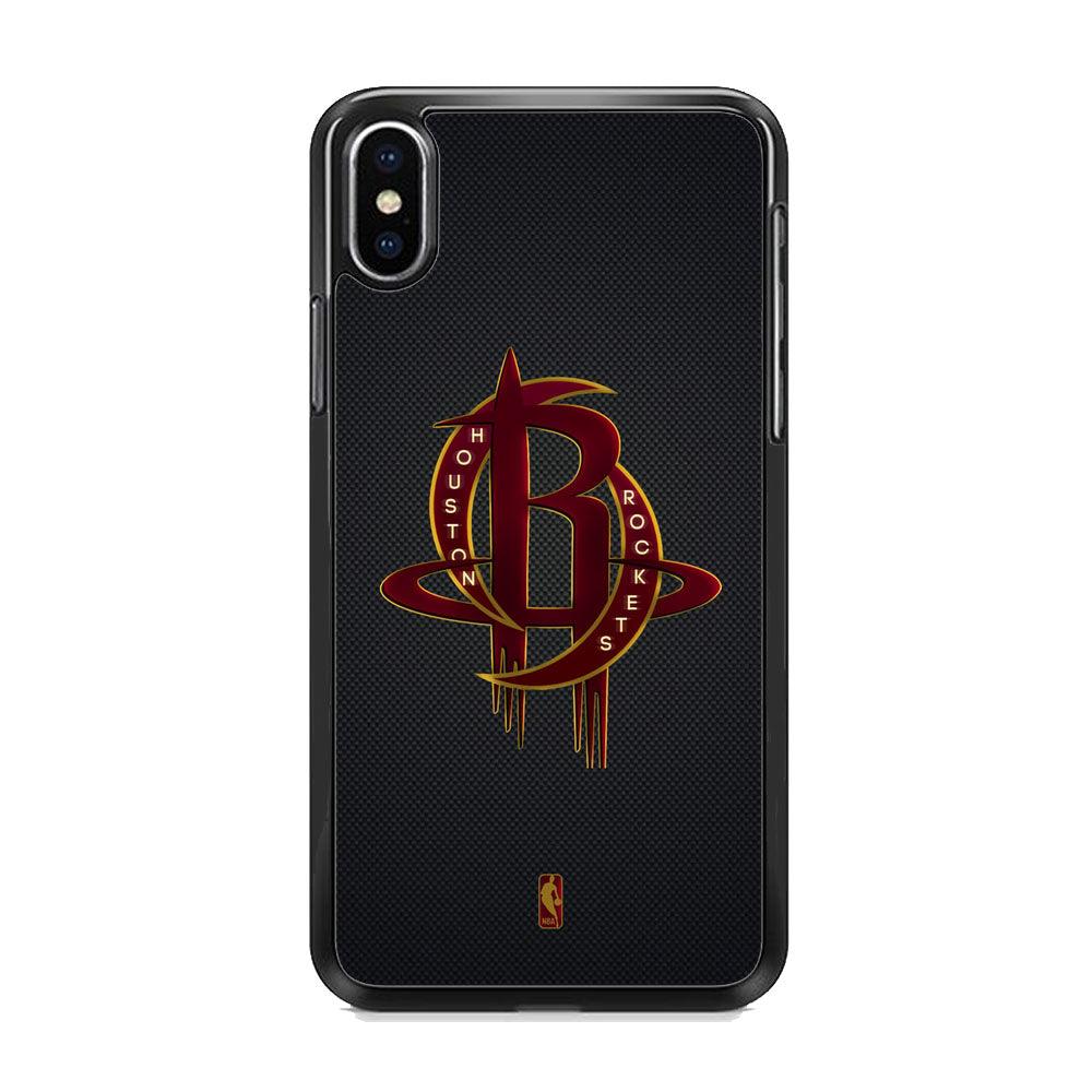 NBA Houston Rockets Gold Coil iPhone XS Case-Rubber Black (2D Case)-Oxvistore