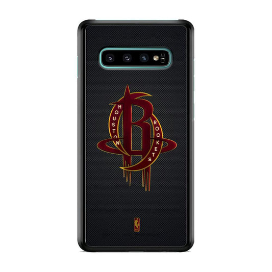 NBA Houston Rockets Gold Coil Samsung Galaxy S10 Case-Rubber White (2D Case)-Oxvistore
