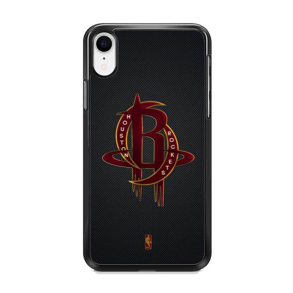NBA Houston Rockets Gold Coil iPhone XR Case-Rubber Black (2D Case)-Oxvistore