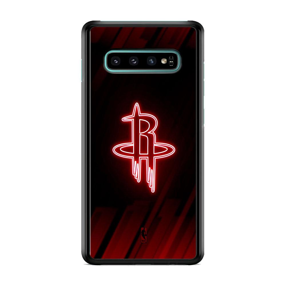 NBA Houston Rockets Red Glow Samsung Galaxy S10 Plus Case-Rubber White (2D Case)-Oxvistore