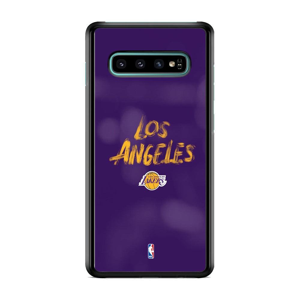 NBA Los Angeles Lakers Brush Strokes Samsung Galaxy S10 Plus Case-Rubber Black (2D Case)-Oxvistore