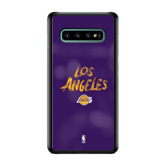 NBA Los Angeles Lakers Brush Strokes Samsung Galaxy S10 Case-Rubber Black (2D Case)-Oxvistore