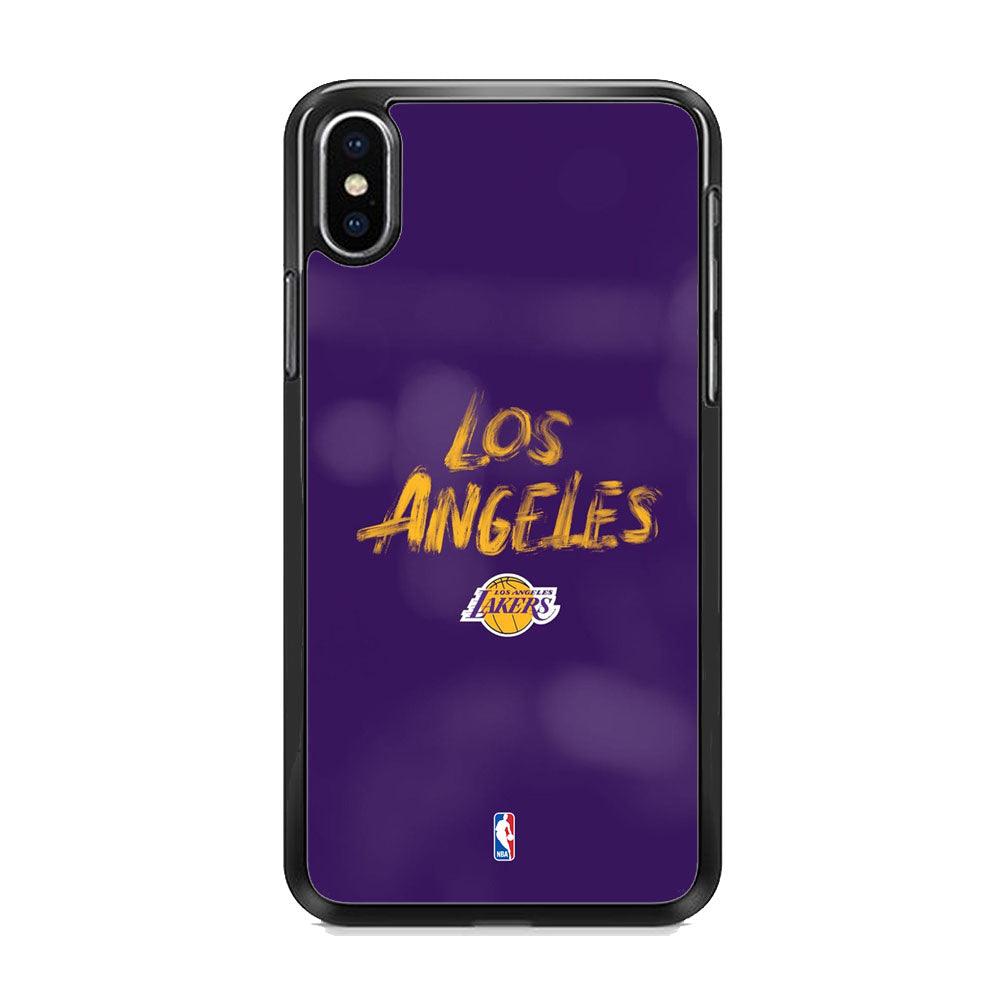 NBA Los Angeles Lakers Brush Strokes iPhone XS Case-Rubber Black (2D Case)-Oxvistore