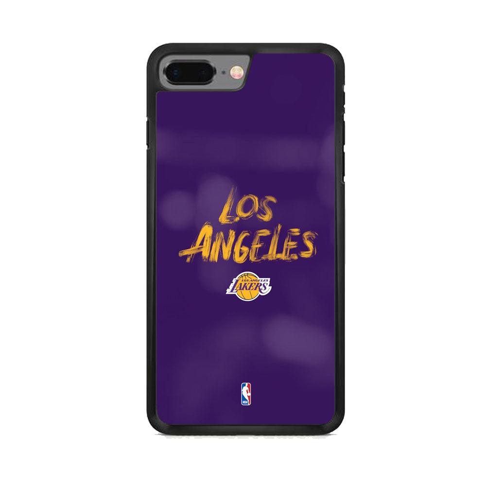 NBA Los Angeles Lakers Brush Strokes iPhone 8 Plus Case-Rubber Black (2D Case)-Oxvistore