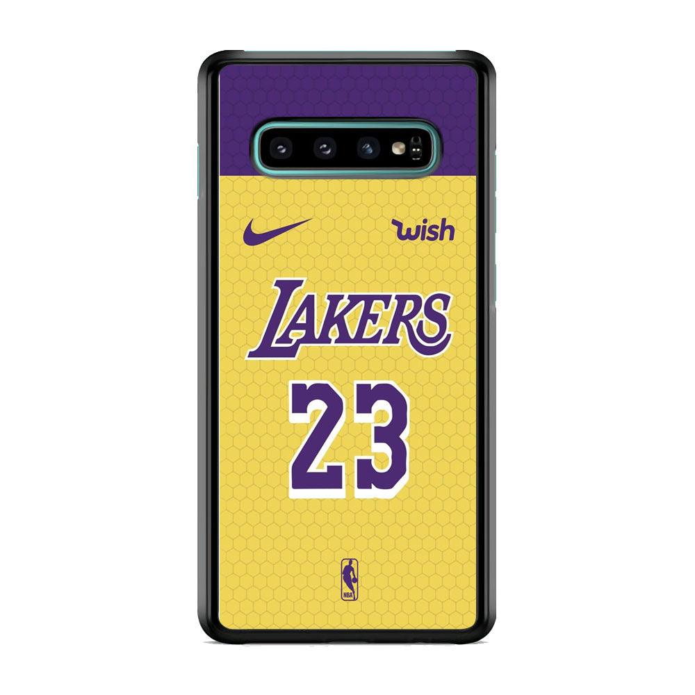NBA Los Angeles Lakers Lebron Hexa Jersey Samsung Galaxy S10 Case-Rubber Black (2D Case)-Oxvistore