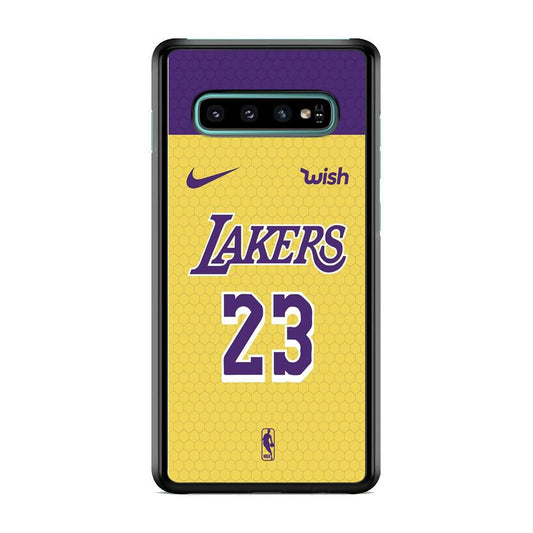 NBA Los Angeles Lakers Lebron Hexa Jersey Samsung Galaxy S10 Case-Rubber Black (2D Case)-Oxvistore