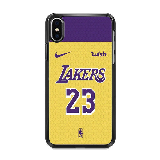 NBA Los Angeles Lakers Lebron Hexa Jersey iPhone XS Case-Rubber Black (2D Case)-Oxvistore