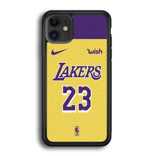 NBA Los Angeles Lakers Lebron Hexa Jersey iPhone 12 Case-Rubber Black (2D Case)-Oxvistore