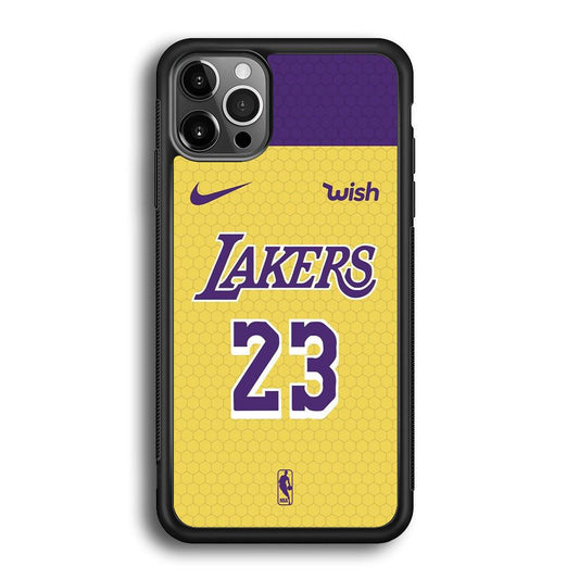 NBA Los Angeles Lakers Lebron Hexa Jersey iPhone 12 Pro Max Case-Rubber Black (2D Case)-Oxvistore