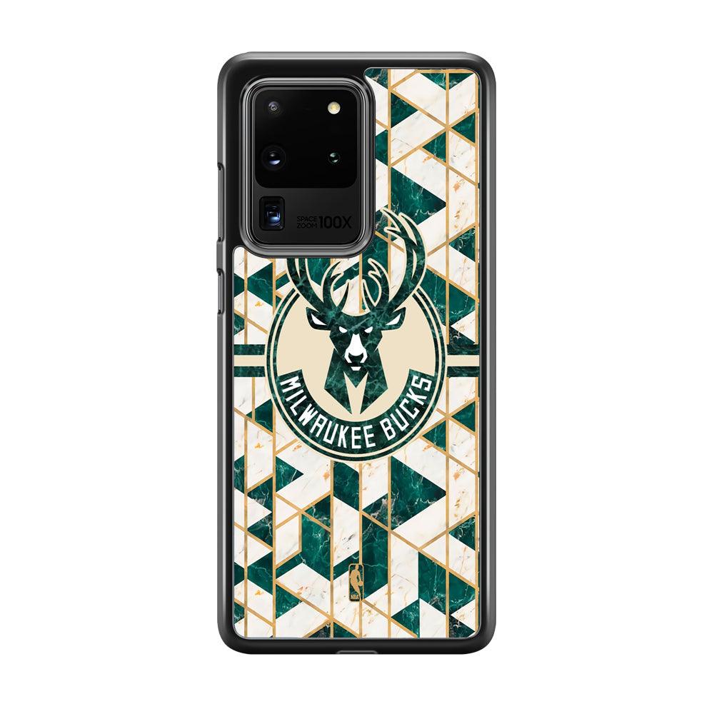 NBA Milwaukee Bucks Shapes of Marble Samsung Galaxy S20 Ultra Case-Rubber Black (2D Case)-Oxvistore
