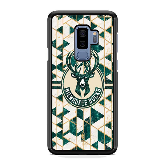 NBA Milwaukee Bucks Shapes of Marble Samsung Galaxy S9 Plus Case-Rubber Black (2D Case)-Oxvistore