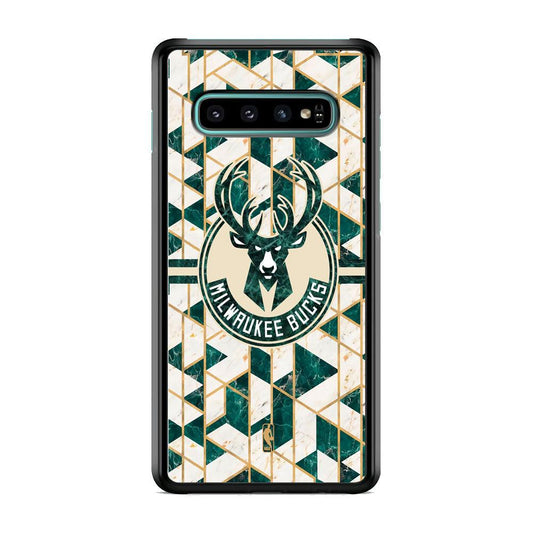 NBA Milwaukee Bucks Shapes of Marble Samsung Galaxy S10 Case-Rubber Black (2D Case)-Oxvistore