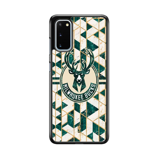 NBA Milwaukee Bucks Shapes of Marble Samsung Galaxy S20 Case-Rubber White (2D Case)-Oxvistore
