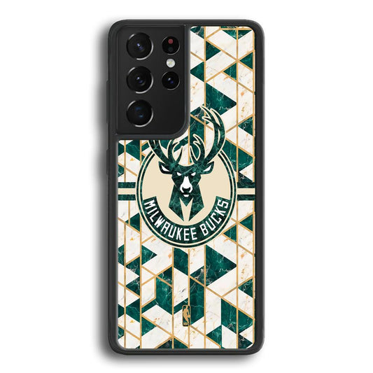NBA Milwaukee Bucks Shapes of Marble Samsung Galaxy S24 Ultra Case-Rubber Black (2D Case)-Oxvistore