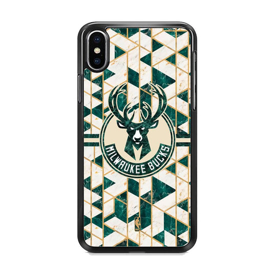 NBA Milwaukee Bucks Shapes of Marble iPhone XS Case-Rubber Black (2D Case)-Oxvistore