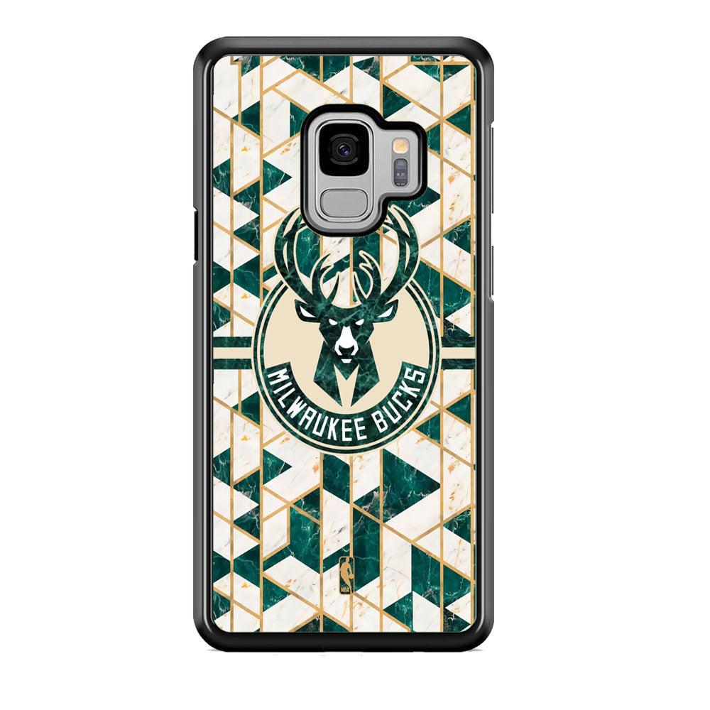 NBA Milwaukee Bucks Shapes of Marble Samsung Galaxy S9 Case-Rubber White (2D Case)-Oxvistore
