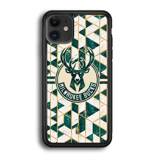NBA Milwaukee Bucks Shapes of Marble iPhone 12 Case-Rubber White (2D Case)-Oxvistore