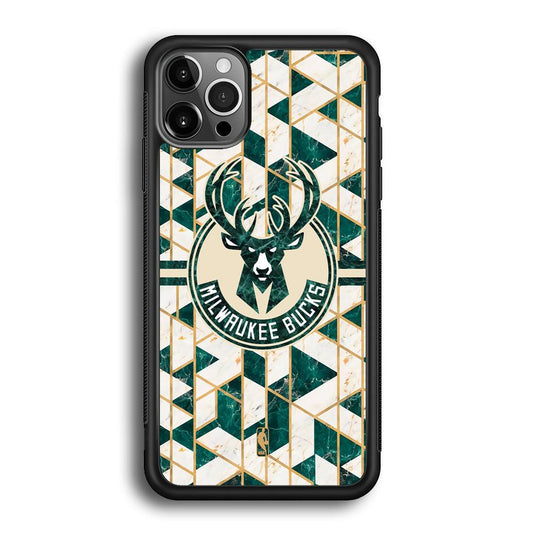 NBA Milwaukee Bucks Shapes of Marble iPhone 12 Pro Max Case-Rubber White (2D Case)-Oxvistore