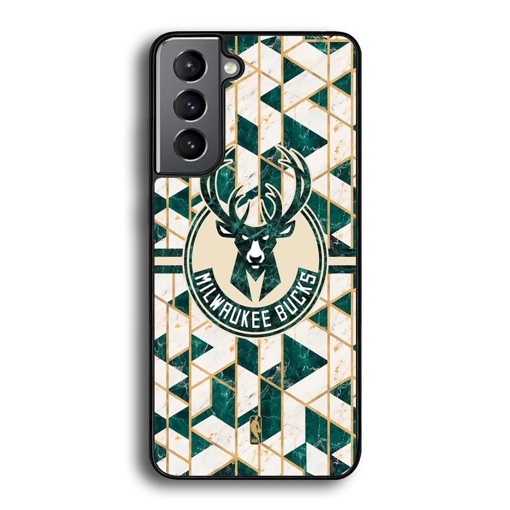 NBA Milwaukee Bucks Shapes of Marble Samsung Galaxy S21 Plus Case-Rubber Black (2D Case)-Oxvistore