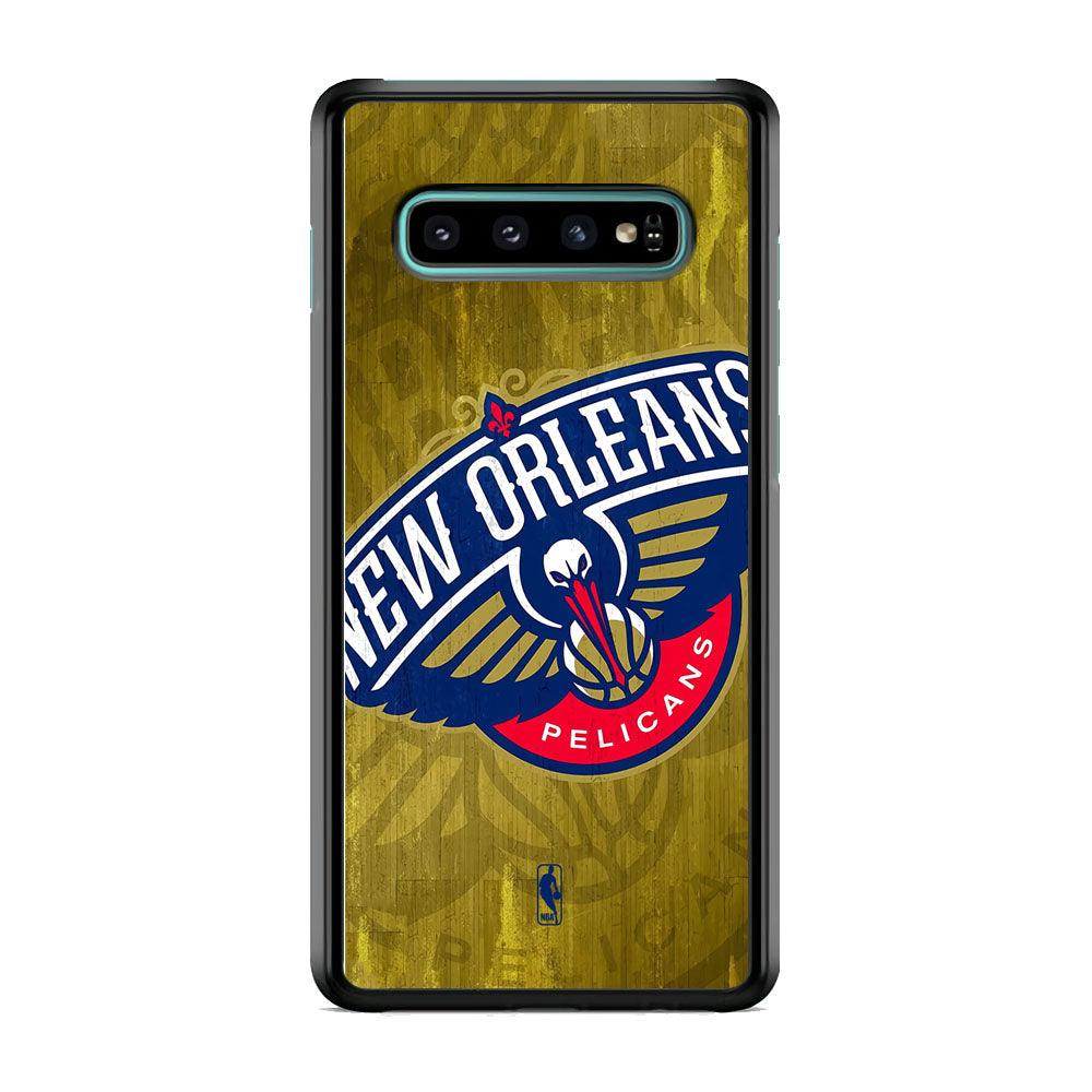 NBA New Orleans Pelicans Timber Gold Samsung Galaxy S10 Plus Case-Rubber Black (2D Case)-Oxvistore
