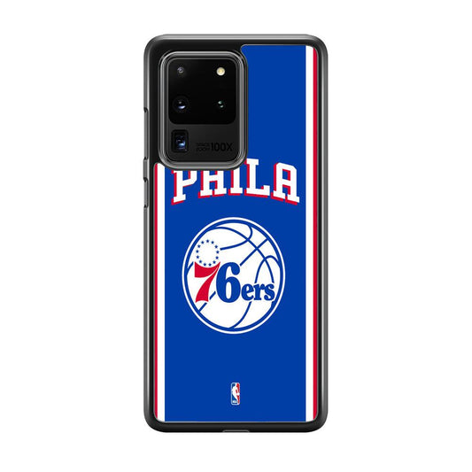 NBA Philadelphia 76ers Bold Line Samsung Galaxy S20 Ultra Case-Rubber Black (2D Case)-Oxvistore